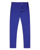 Button and fly opening stretch linen pants in dazzling blue. Resortwear by Pink House 