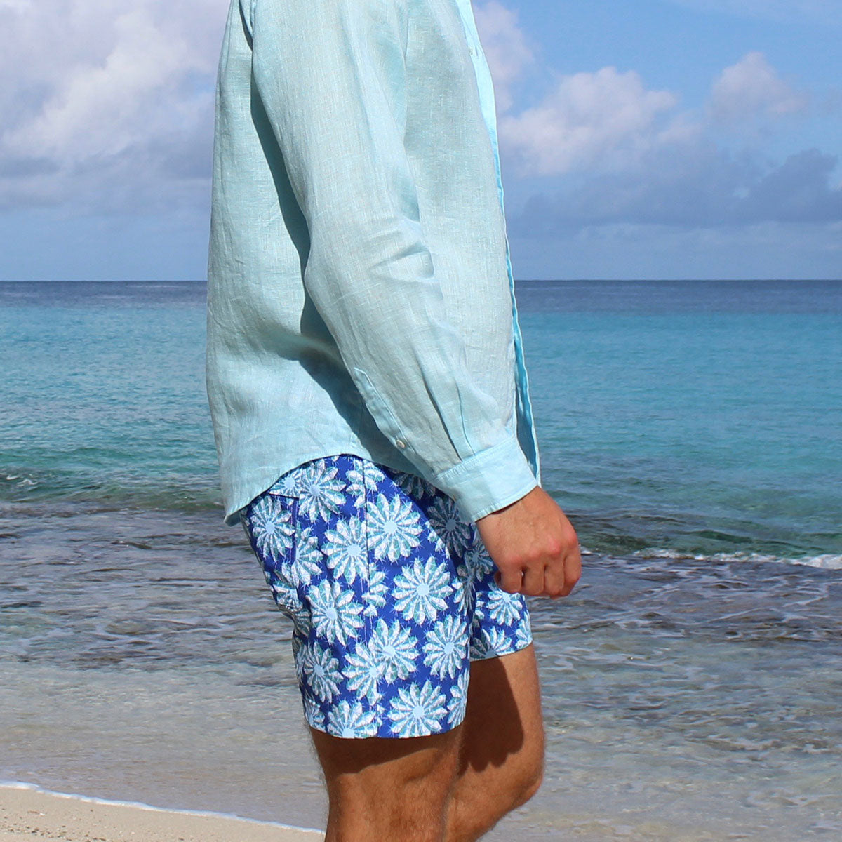 Mens swim trunks : CACTUS - NAVY/GREEN mustique beach