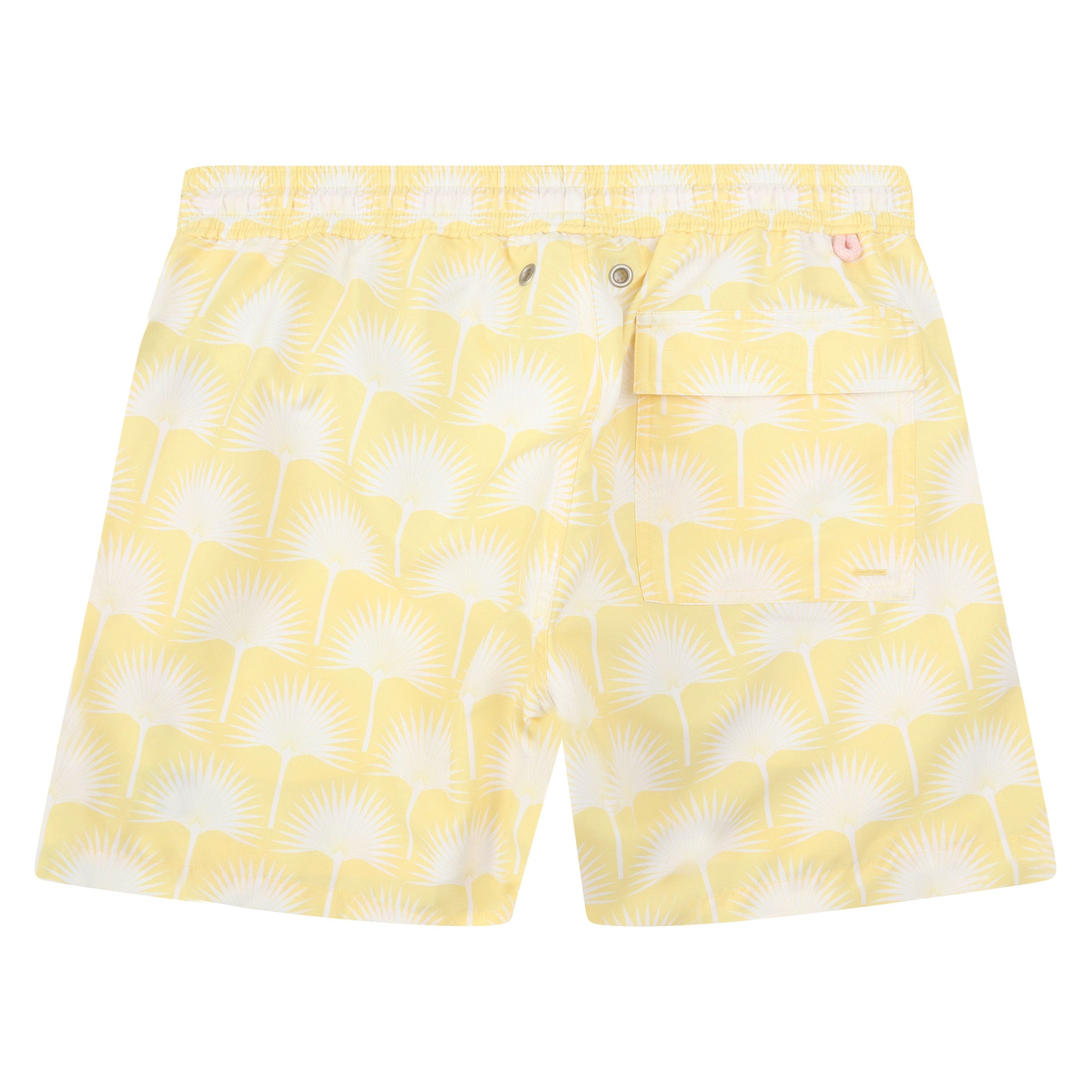 Mens swim trunks : FAN PALM - YELLOW, back