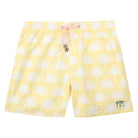 Mens premium quick-dry swim shorts in yellow FAN PALM print by Lotty B Mustique beachwear