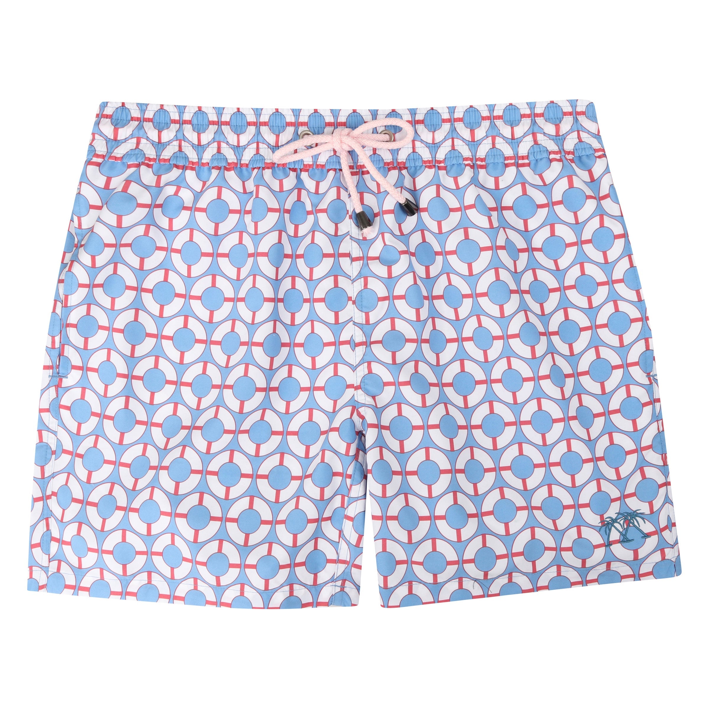 Mens swim trunks : LIFE RING - BLUE / RED designer Lotty B Mustique luxury swimwear