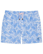 Mens swim shorts recycled fabric in floral protea blue and white print