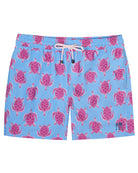 Men's blue and pink Turtle swim shorts in repreve recycled polyester mix by Lotty B for Pink House