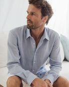 Men's linen everyday shirt plain Azul Blue by Pink House Mustique