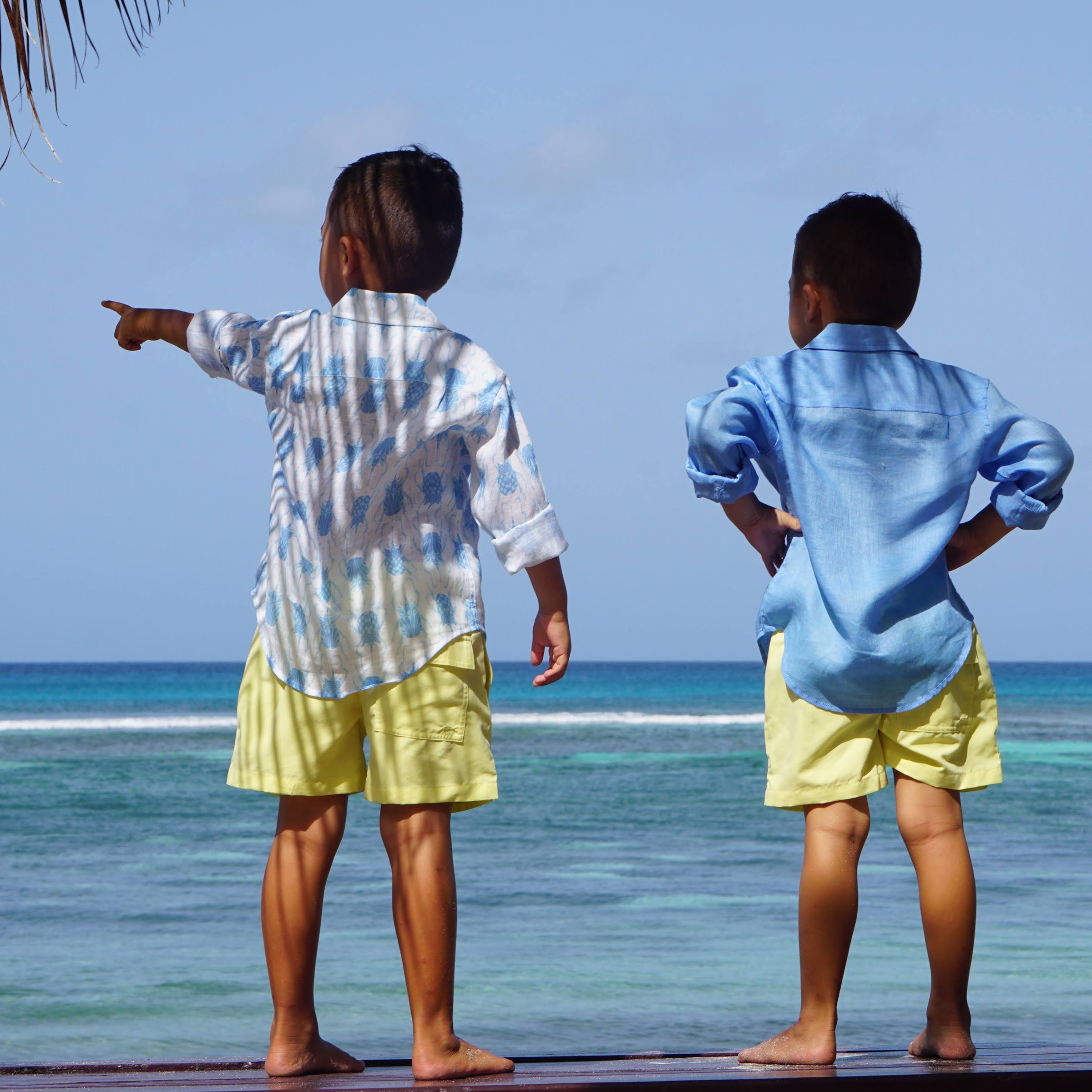 Kids swim shorts: YELLOW by Lotty B for Pink House Mustique island holiday clothing