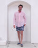 Stylish mens holiday essentials recycled swim shorts in Potted Palm navy blue by Pink House Mustique