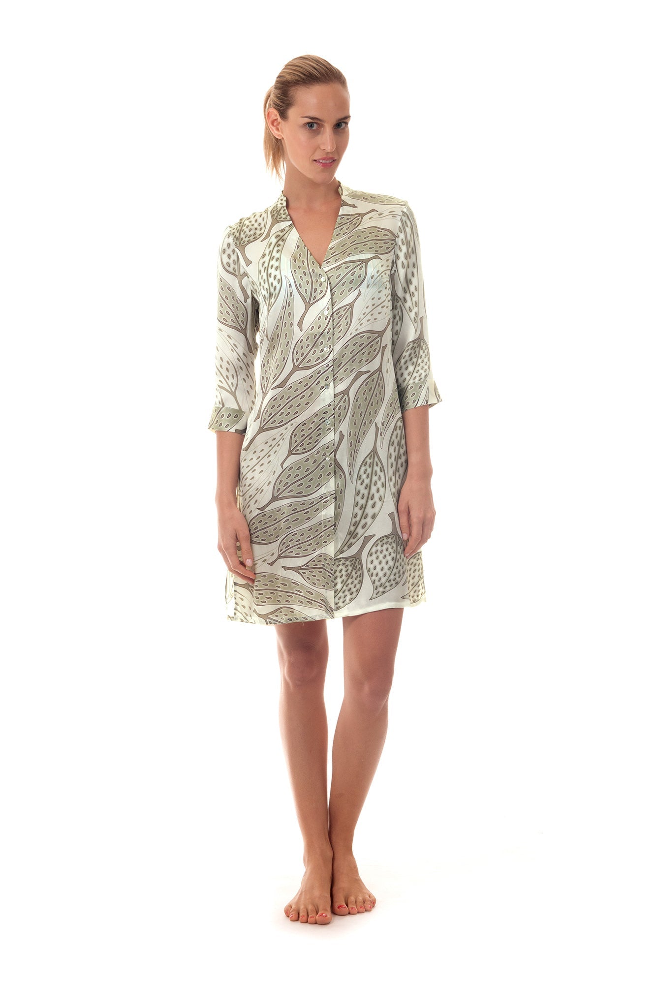 Pure Silk Shirt Dress ~ Leaves Lichen by Lotty B Mustique