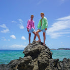 Childrens Linen Shirt: PISTACHIO GREEN, rock climbing Mustique