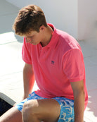 Mens pure cotton pink polo shirt vacation style