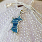 Silver Diamante Mustique Island Pendant - blue Zirconium chrystals, Mustique beach life sea urchin