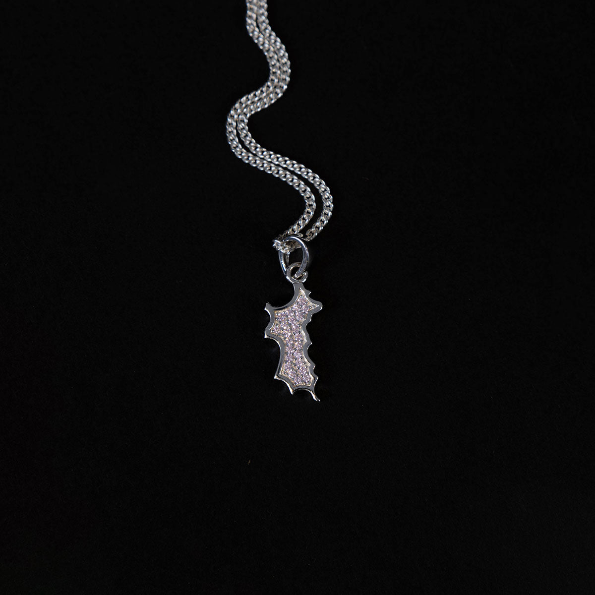 Silver Diamante MINI Mustique Island Pendant with curb chain - pink zirconium crystals