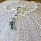 Silver Diamante MINI Mustique Island Pendant - blue zirconium crystals, Mustique beach life sea urchin