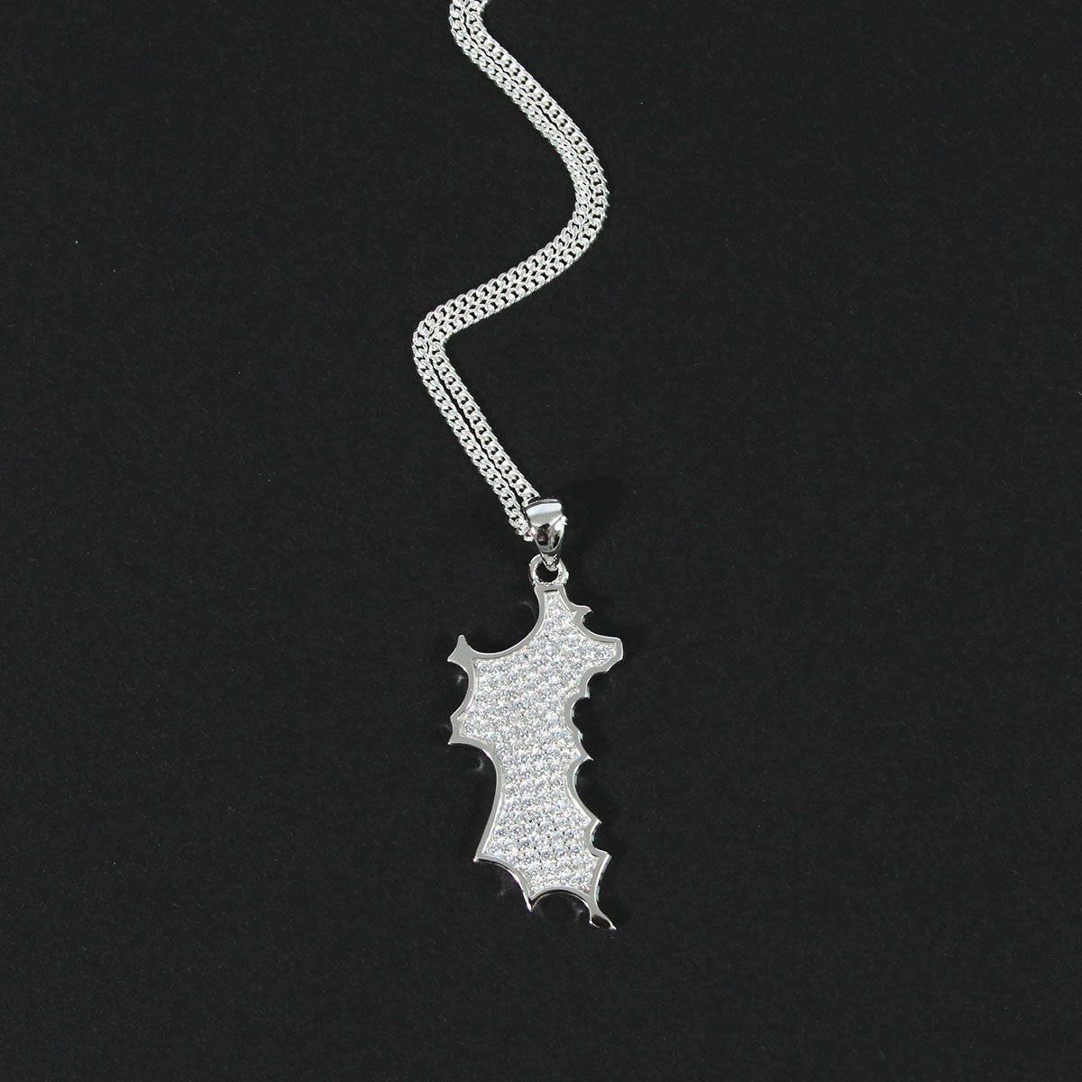 Silver Diamante Mustique Island Pendant with white zirconium chrystals - Front