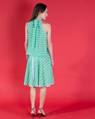 Women's sustainable fashion silk wrap skirt in lime slice green crepe de Chine silk made to order designer Lotty B Mustique for Pink House Atelier Collectionmen's