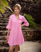 Women's tropical vacation dress with gathered cuffs by Pink House