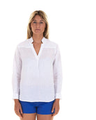 Womens Linen Blouse: CLASSIC WHITE designer Lotty B Mustique