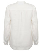 Back of womens Linen Blouse: CLASSIC WHITE designer Lotty B Mustique