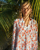 Womens silk Kim blouse Crepe-de-Chine Flamboyant Flower Orange by Lotty B Mustique resort fashion