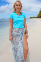 Lotty B Silk Chiffon Square Scarf (Bamboo Pale Blue) Front Mustique Beach